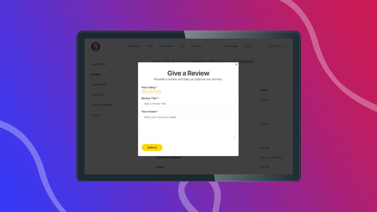 Breview Pro simple review submission form popup