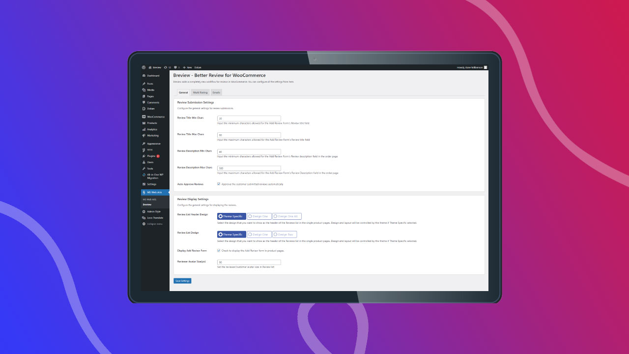 Breview Pro Admin Settings Page